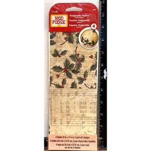Mod Podge Podgeable Papers Lightweight Christmas Craft Ornament Holly & Sheet Mu